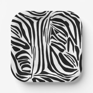Bold Black and White Zebra Print Pattern Paper Plate