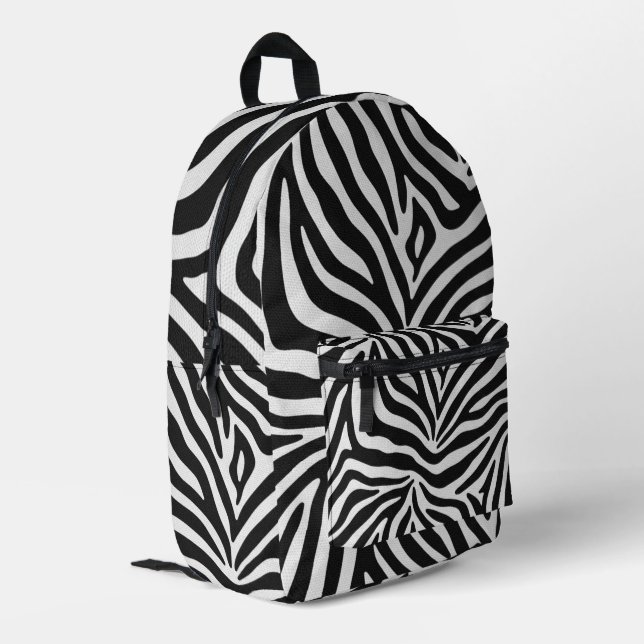 Bold Black and White Zebra Print Pattern Printed Backpack (Back Corner Left)