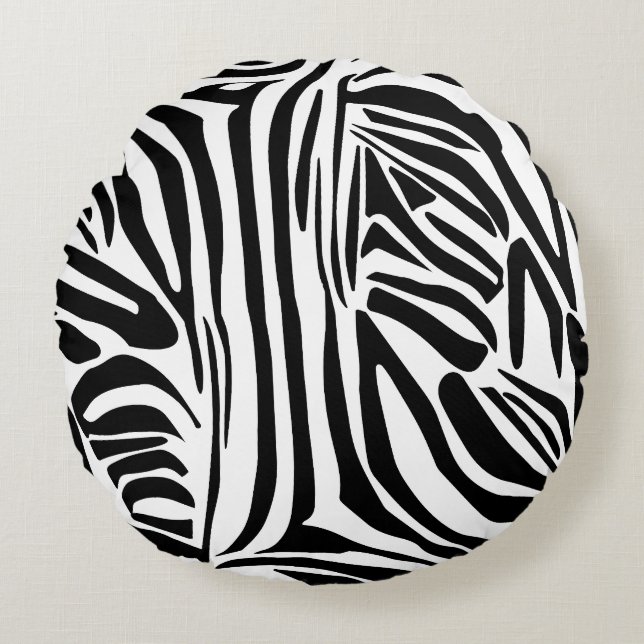 Bold Black and White Zebra Print Pattern Round Cushion (Front)