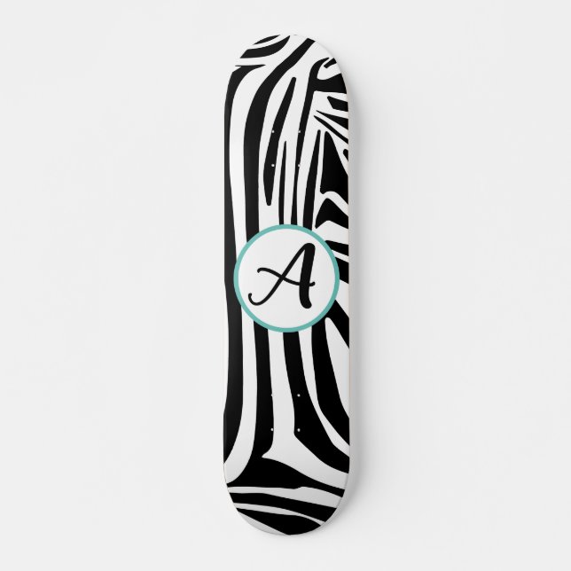 Bold Black and White Zebra Print Pattern Skateboard (Front)