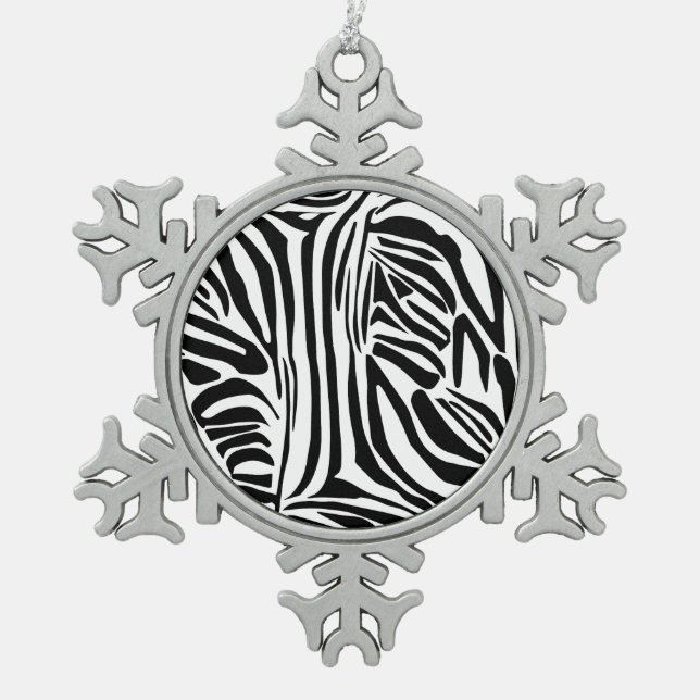Bold Black and White Zebra Print Pattern Snowflake Pewter Christmas Ornament (Front)