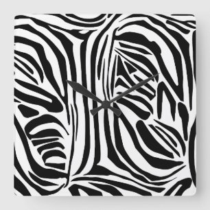 Bold Black and White Zebra Print Pattern Square Wall Clock