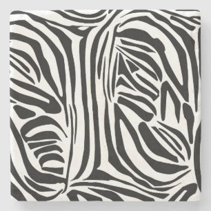 Bold Black and White Zebra Print Pattern Stone Coaster