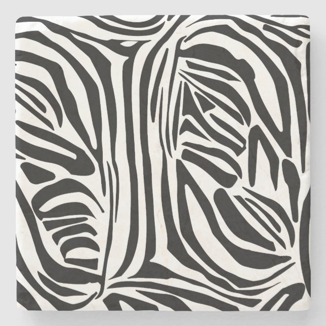 Bold Black and White Zebra Print Pattern Stone Coaster (Front)