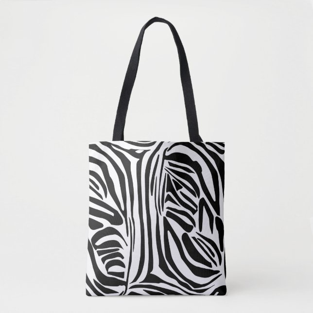 Bold Black and White Zebra Print Pattern Tote Bag (Front)