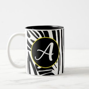 Bold Black and White Zebra Print Pattern Two-Tone Coffee Mug