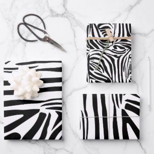 Bold Black and White Zebra Print Pattern Wrapping Paper Sheet