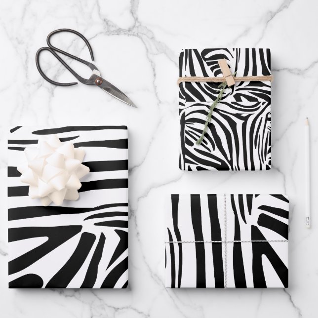 Bold Black and White Zebra Print Pattern Wrapping Paper Sheet (Front)