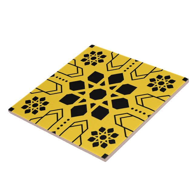 Bold Black and Yellow Islamic Geometric Pattern Tile (Side)