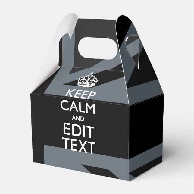 Bold Black Black  Keep Calm Your Text Union Jack Favour Box (Front Side)