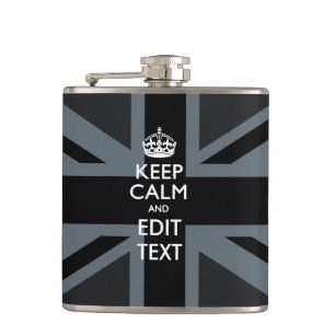Bold Black Black  Keep Calm Your Text Union Jack Hip Flask