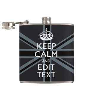Bold Black Black Keep Calm Your Text Union Jack Hip Flask