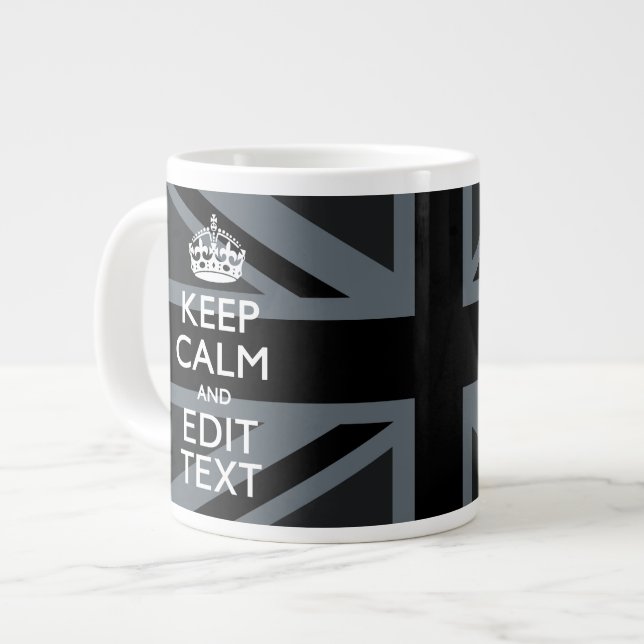 Bold Black Black  Keep Calm Your Text Union Jack Large Coffee Mug (Front Left)
