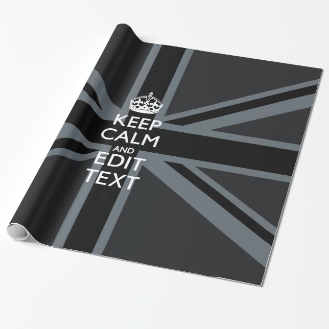 Bold Black Black  Keep Calm Your Text Union Jack Wrapping Paper (Unrolled)