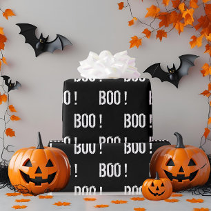 Bold Black "BOO!" Halloween Wrapping Paper