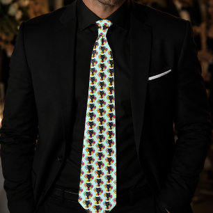 Bold Black Botanical Floral Panther Illustration Tie