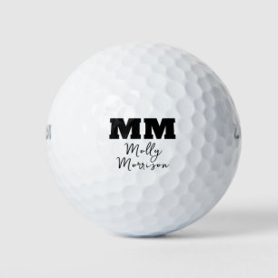 Bold Black Calligraphy Monogram & Name Golf Balls