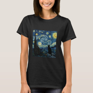 Bold Black Cat Silhouette Van Gogh Art Style Graph T-Shirt