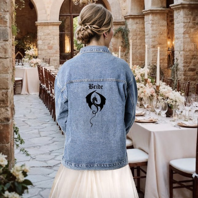 Bold Black Fantasy Dragon Sword Red Roses Denim Jacket (Creator Uploaded)