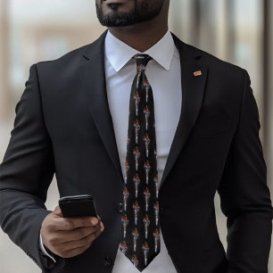 Bold Black Fantasy Dragon Sword Red Roses Tie