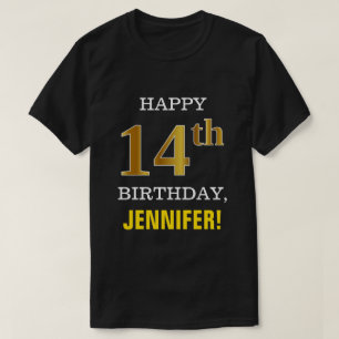 Bold, Black, Faux Gold 14th Birthday w/ Name Shirt