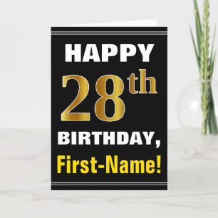Bold, Black, Faux Gold 28th Birthday w/ Name Card