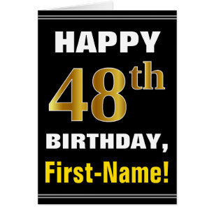 Bold, Black, Faux Gold 48th Birthday w/ Name Card
