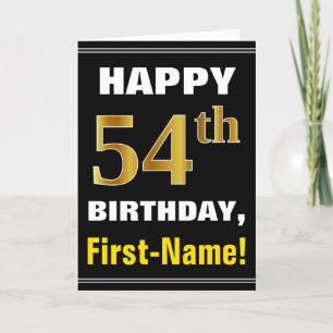 Bold, Black, Faux Gold 54th Birthday w/ Name Card