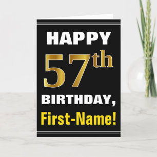 Bold, Black, Faux Gold 57th Birthday w/ Name Card