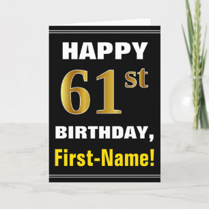 Bold, Black, Faux Gold 61st Birthday w/ Name Card