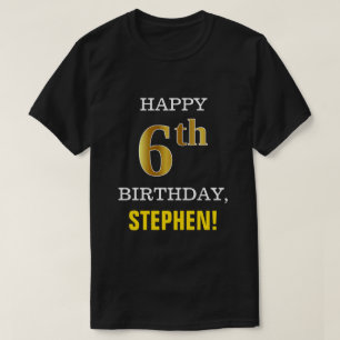 Bold, Black, Faux Gold 6th Birthday w/ Name Shirt