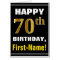 Bold, Black, Faux Gold 70th Birthday w/ Name Card