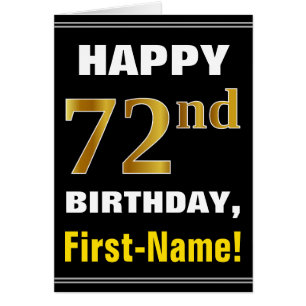 Bold, Black, Faux Gold 72nd Birthday w/ Name Card