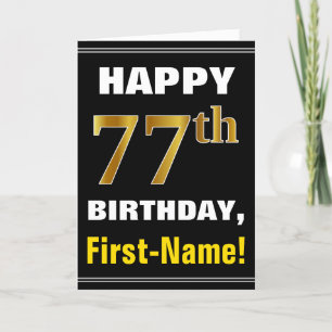 Bold, Black, Faux Gold 77th Birthday w/ Name Card