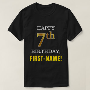 Bold, Black, Faux Gold 7th Birthday w/ Name Shirt