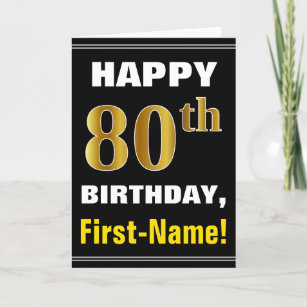 Bold, Black, Faux Gold 80th Birthday w/ Name Card