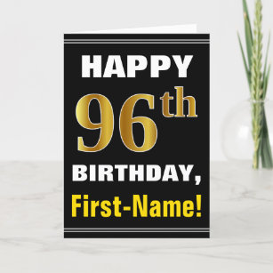 Bold, Black, Faux Gold 96th Birthday w/ Name Card