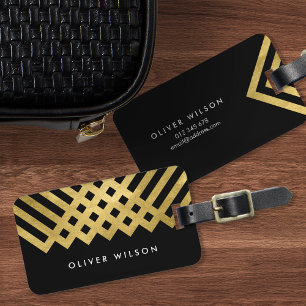Bold Black Faux Gold Geometric Luggage Tag