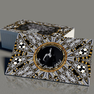 Bold Black Gold Geometric Gothic Design QR Code Business Card