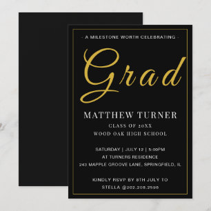 Bold Black Gold Grad Party Invite