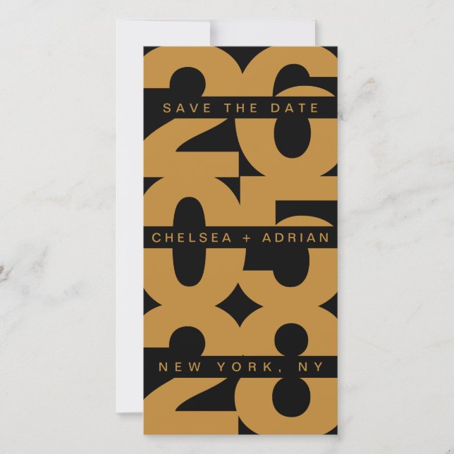 Bold Black Gold Typography Wedding Save The Date (Front)