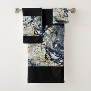 Bold Black Gold & White Border Bathroom Towel Set