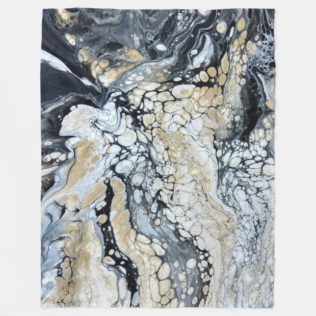 Bold Black Gold & White Large Fleece Blanket (Front)