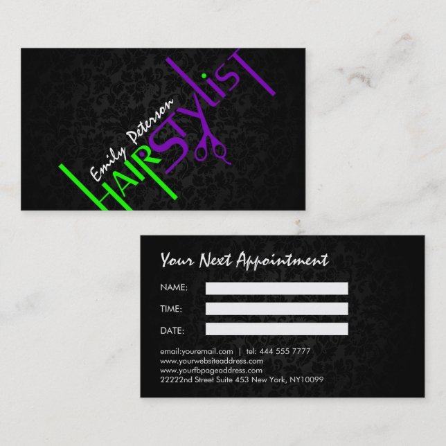 Bold Black Green And Purple- Appointment Card (Front/Back)