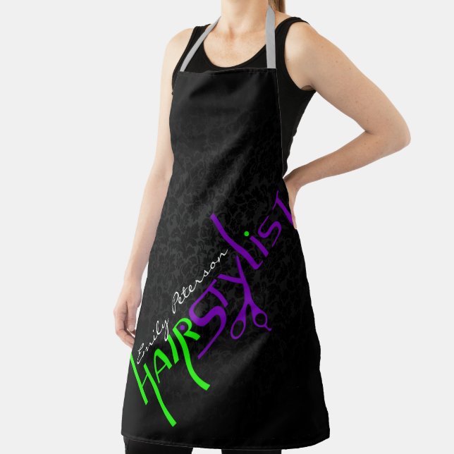 Bold Black Green And Purple Hair Stylist Apron (Insitu)