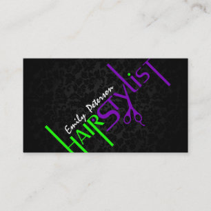 Bold Black Green And Purple Hair Stylist Text 2a B Business Card
