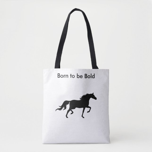 Bold Black Horse Silhouette on White Tote Bag (Front)