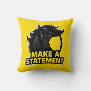 Bold Black Horse with Motivational Text Cushion