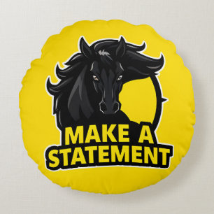 Bold Black Horse with Motivational Text Round Cushion