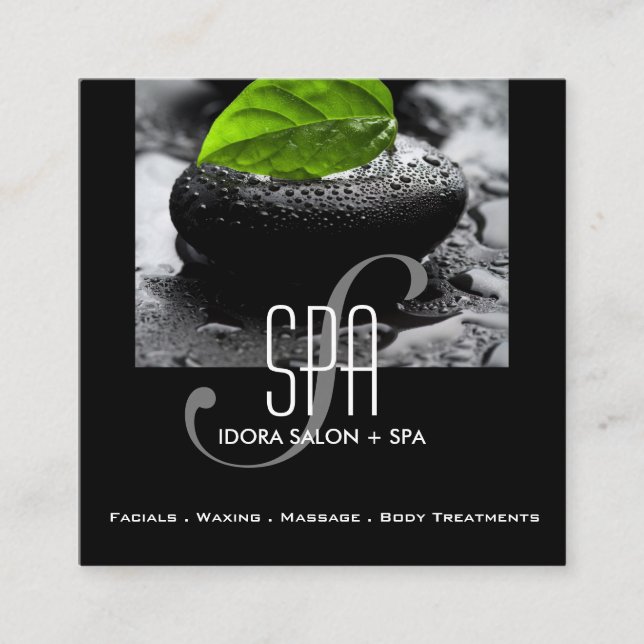 Bold Black Hot Stones and Leaves Spa and Massage Appointment Card (Front)